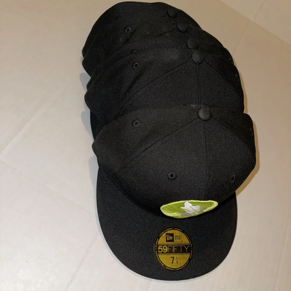 5 New Era Fitted Hat 59Fifty Size 7 1/2 & 71/4  custom promo Black Leaf Hats